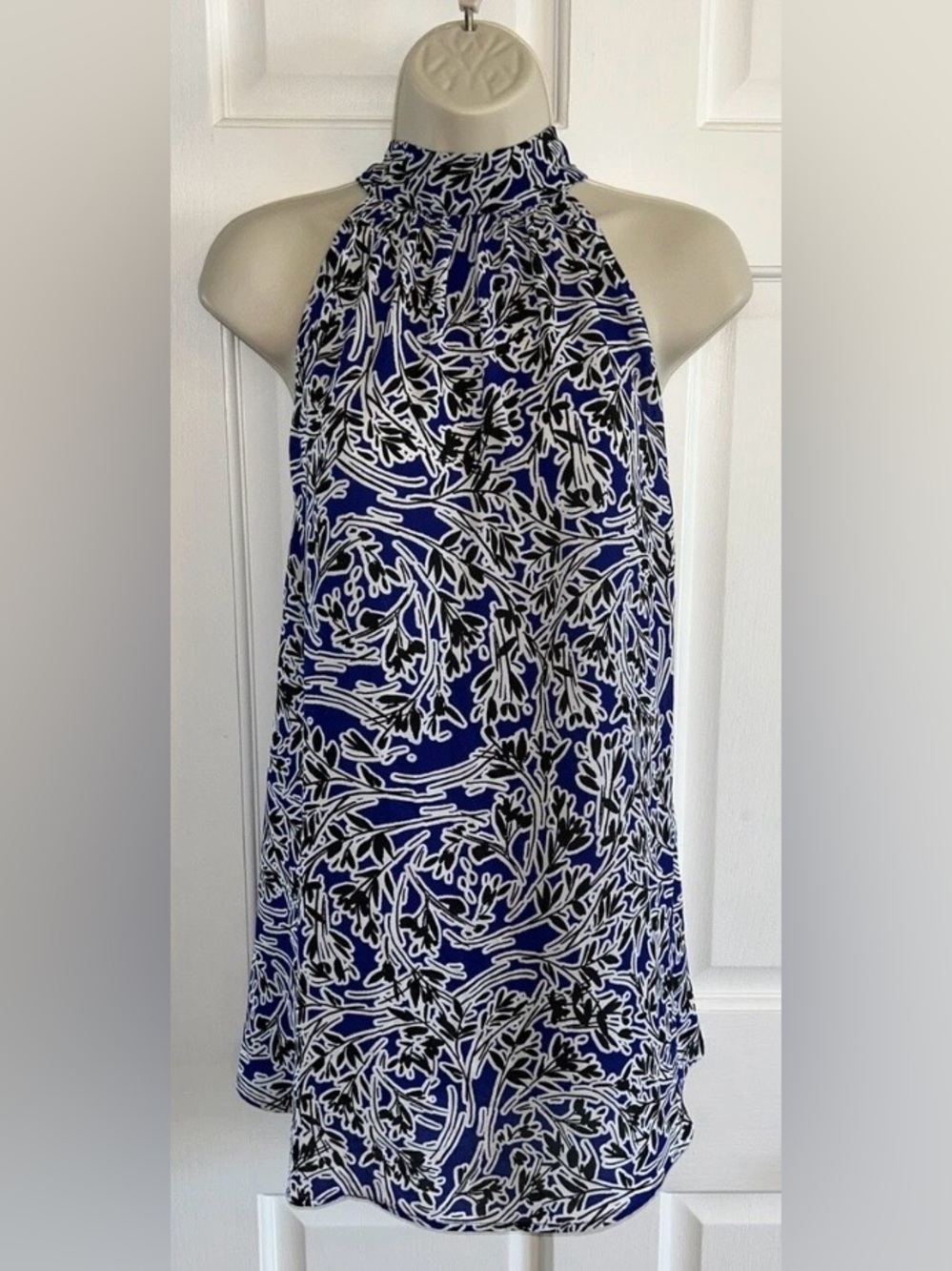 Worthington Tie Neck Sleeveless Tunic NWT Sz Lg  Black, Blue $ White